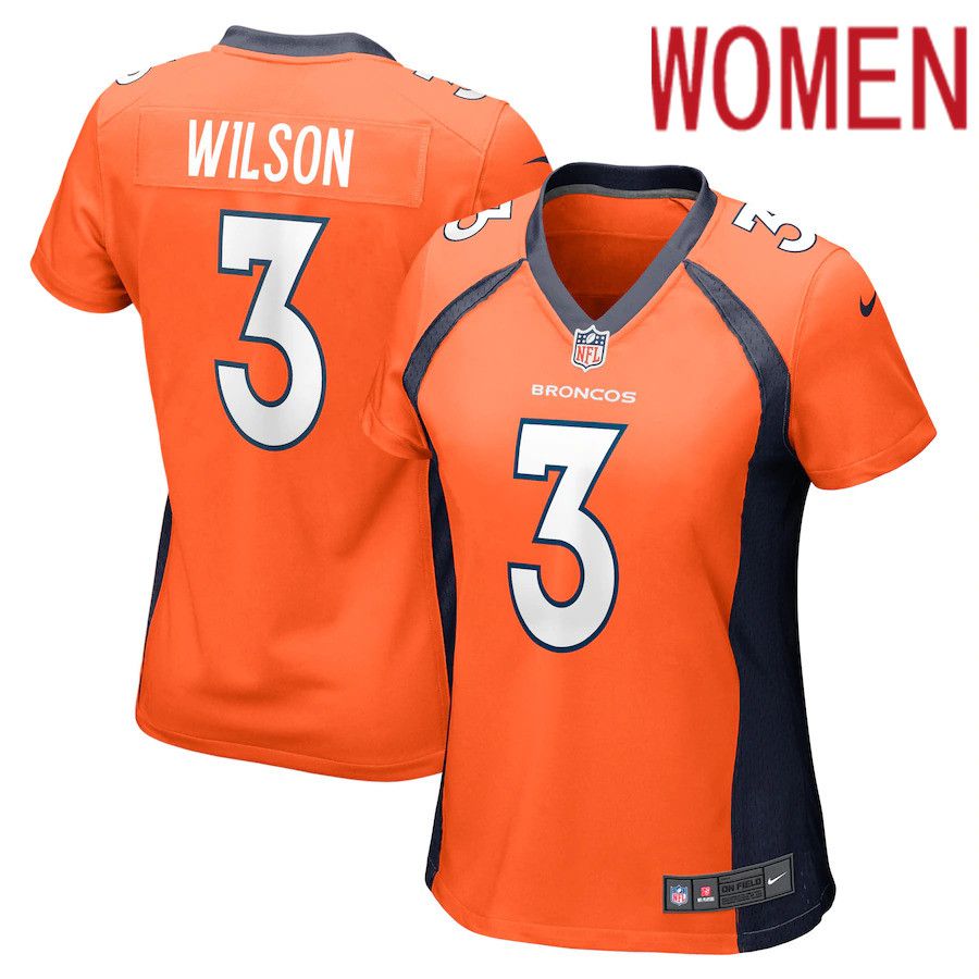 Women Denver Broncos 3 Russell Wilson Nike Orange Game NFL Jersey